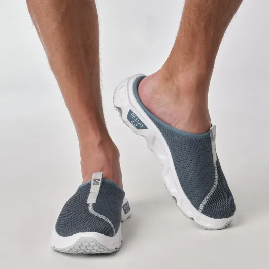 Reelax Slide 6.0 Mules de récupération pour Homme Foulée amortie Confort instantané et Longue durée Style Polyvalent 44 EU Blue Ashes White Pearl Blue