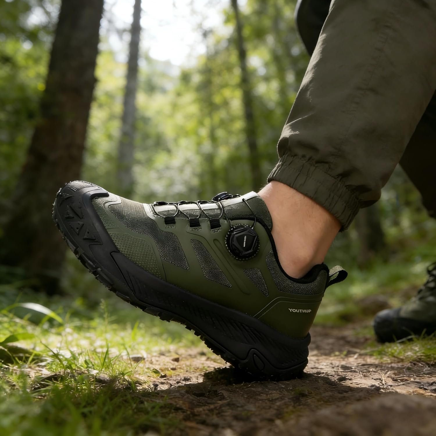 Chaussure de Sport Hommes Léger Confortable Chaussure de Trekking Randonnée Outdoor Antidérapante Baskets Casual Uni Vert 42 EU