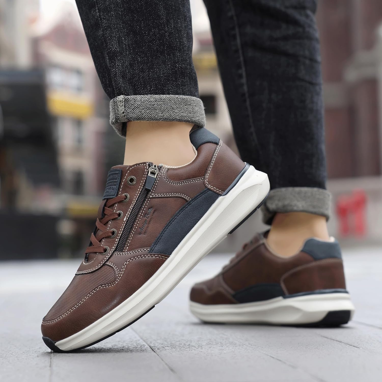 Chaussure Homme Casual pour Mode Baskets Antidérapantes Léger Cuir Sneakers Taille 41-46 A Brun 45 EU