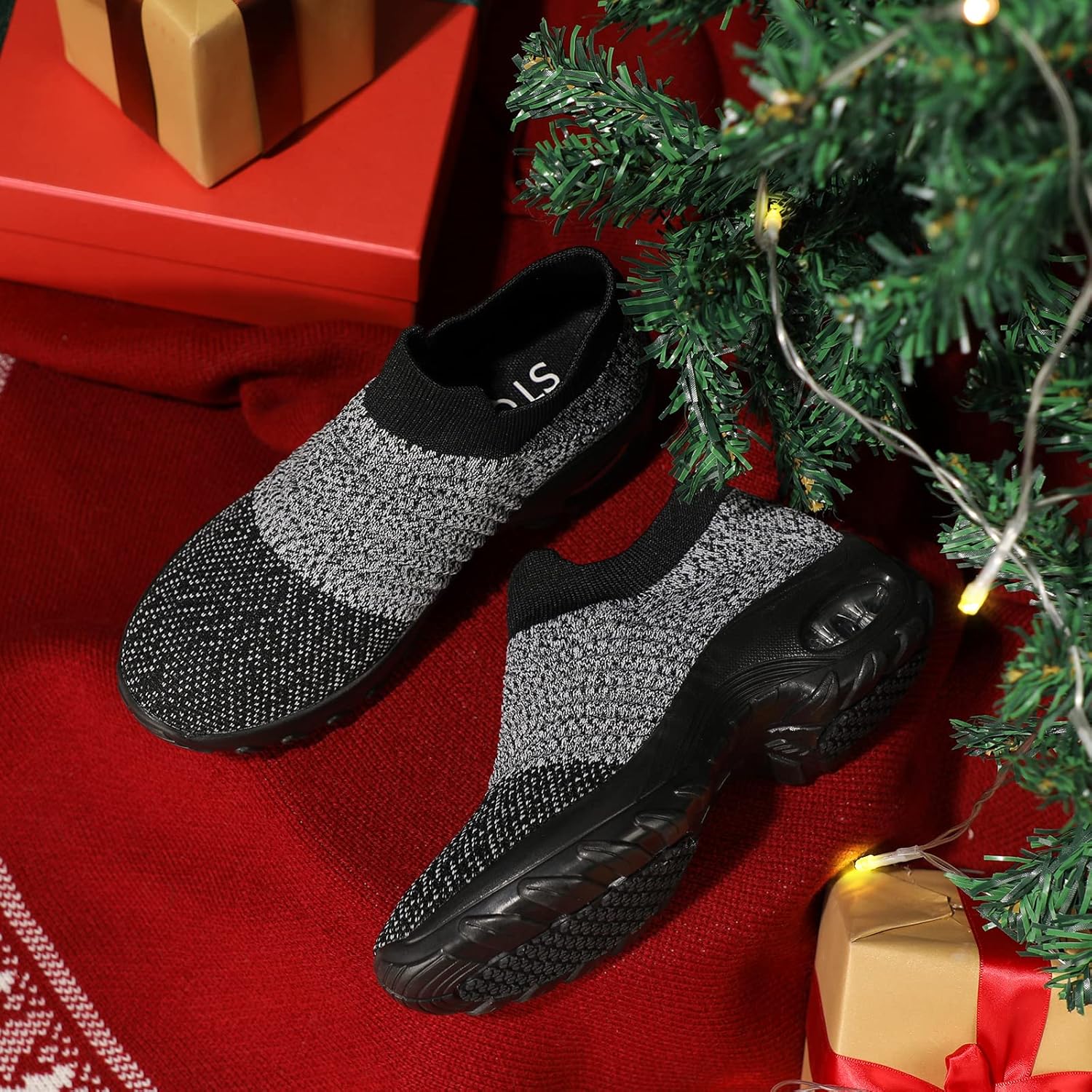 Basket San Lacet Femme Chaussures de Orthopédique Marche Mode et Sport Travail Tennis Confortable Chic Femme Ultra LéGèRe Fitness Campus Slip on Enfiler Sneakers 40.5 EU Mix Noir Grey