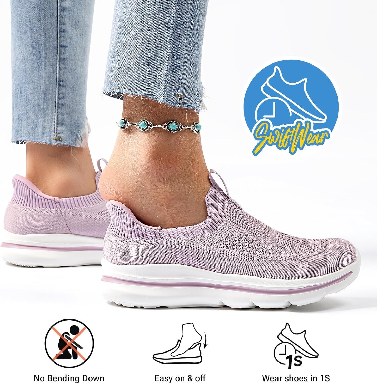 ODCKOI Chaussures Femme sans Lacets Slip-on - Baskets Confortable à Enfiler Facilement - Chaussures Décontractées Loisirs pour Femme 2639 Violet 41 EU