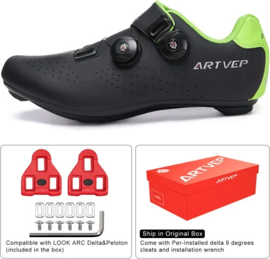 Chaussures de Cyclisme pour Hommes Chaussures de vélos de Route pour Femmes compatibles avec Look SPD SPD-SL Delta Cleats Chaussures Indoor/Outdoor 43 EU Noir
