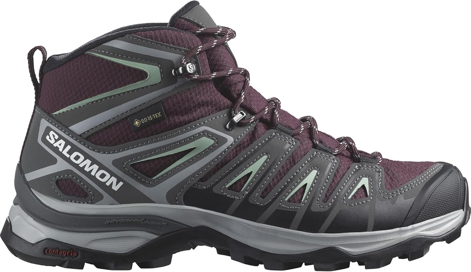 Salomon X Ultra Pioneer Mid Gore-Tex Chaussures Imperméables de Randonnée pour Femme, Par tous les temps, Maintien sûr, Stabilité et amorti 40 EU Winetasting Magnet Granite Green