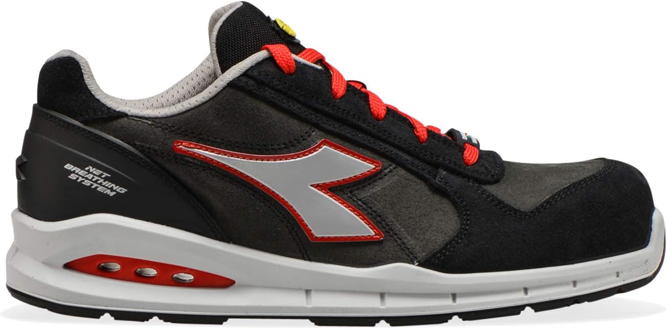 Utility Diadora Run Net Airbox Low S3 SRC Chaussure de Piste d'athlétismeHomme 42 EU Asphalte Argenté Rouge