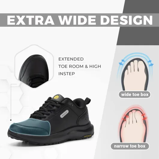 Chaussures Randonnée Hommes Extra Larges Chaussures de Course Imperméables Chaussures de Sport Légères Respirantes avec Soutien de Voûte Plantaire Soulager Douleurs au Talon 43 EU Large Noir