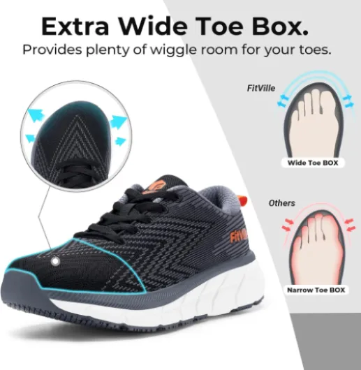 Chaussures de Running Homme Extra Larges Baskets Légères Jogging Sport Respirantes Chaussure de Marche pour Intérieur Extérieur Noir avec du Gris 44 EU X-Large